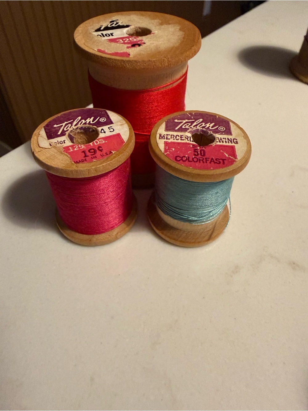 Vintage Talon Wooden Thread Spools Mercerized Sewing Colorfast Lot of 3